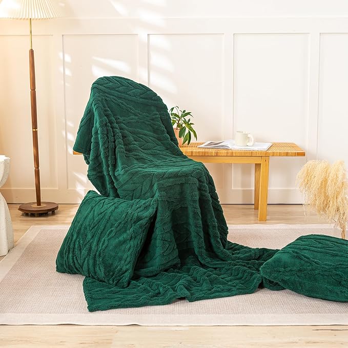 YUSOKI Sherpa Throw Blanket(Without Pillows)-3D Stylish Design Super Soft Cozy Blanket Plush Fluffy Blankets for Teen Girls Women Couch Bed Sofa Chair Gift(Forest Green,50"x65")