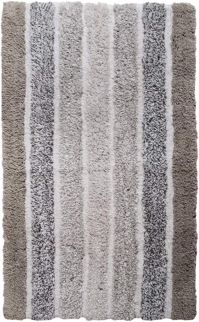 Bathroom Rugs Set 2 Piece Light Grey Alpine Stripe Non-Slip Cotton Bath Mats for Bathroom Floor |Quick Dry Bathroom Mat for Tub Spa Shower|Living Room Entry Way Door Mats |21x32 & 17x24 Inches