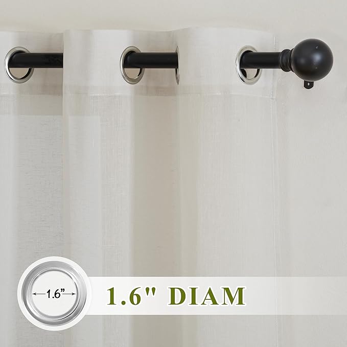 NICETOWN Natural Linen Curtains for Doorway 80 inch Length, Grommet Privacy Semi Sheer Linen Burlap Window Treatments with Light Penetration for Home Office/Porch, W36 x L80, 2 Panels