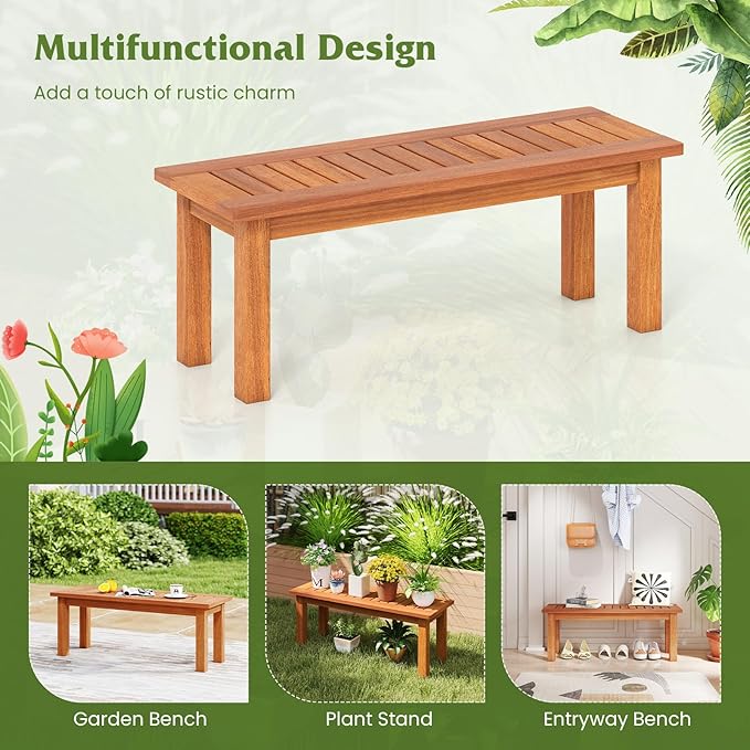 Tangkula Wooden Plant Stand, Outdoor Indoor Solid Wood Flower Pot Holder Display Shelf with Teak Oil Finish, Slatted Top, Rustic Plant Rack for Patio Garden Entryway Porch