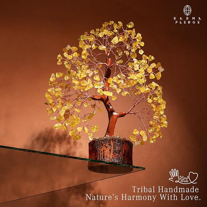 Crystal Tree Gifts for Women, Chakra Healing Citrine Crystals Handmade Tree of Life for Home and Office Desk Decoration, Reiki Healing, Good Luck, Positive Energy, Money, Birthday Gifts