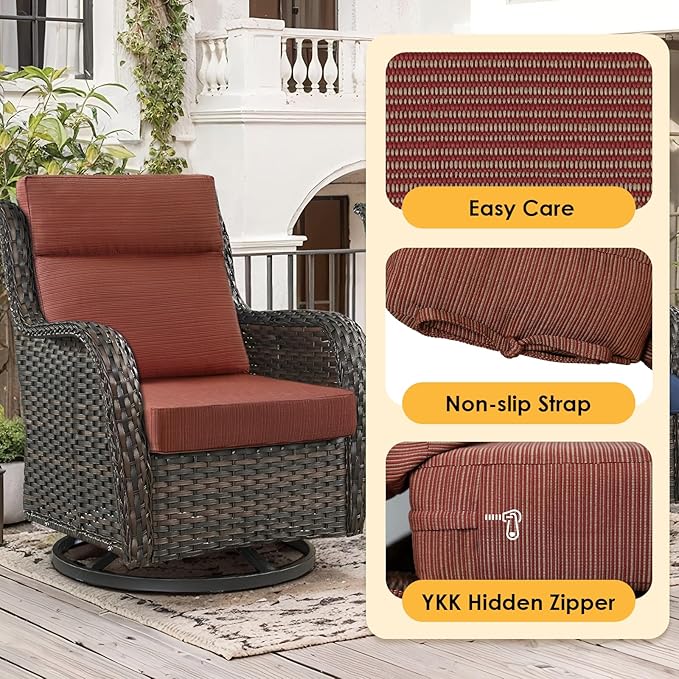 Outdoor High Back Chair Cushion, 2 Pack 44x21 inches Patio Chair Cushions Water Repellent Rocking Cushions Indoor Furniture Seat Pad, Dark Yellow Tan Stripe
