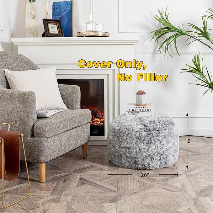 Asuprui Grey Ottoman Foot Rest NO Filler Pouf Ottoman Unstuffed 20x20x12 Inches Round Pouf Seat Bean Bag Chair Foldable Floor Chair Storage for Living Room Bedroom Cover ONLY