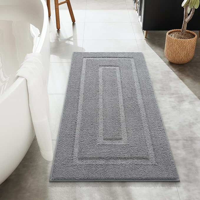 HOMORE Bathroom Rug 24x48 Inch Soft Absorbent Bathroom Runner Rug, Washable Bath Runner Rugs Long Non Slip Bath Rugs for Shower Tub,Grey