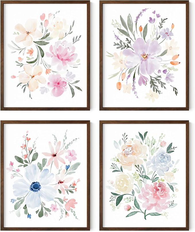 Bouquet Set Art Print Framed Walnut 16x20