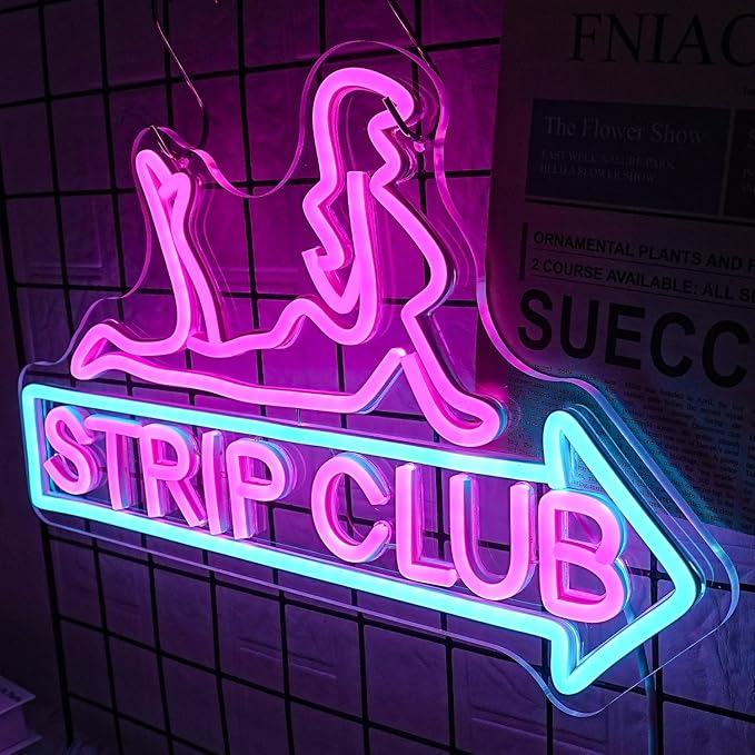 STRIP CLUB Neon Sign Women Neon Light Sign for Wall Decor Dimmable Dance Club Neon Light Sign Letter LED Sign for Bedroom Living Room Club Dancing Party Ball Christmas Gift