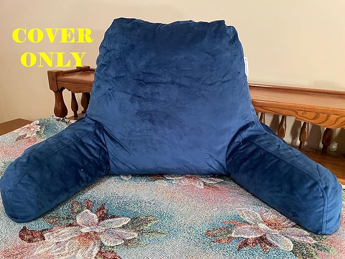 ComfortSpa Reading Pillow Replacement Cover for 19 inch Back Rest Pillow, Polyester Velour Machine Wash and Dry (Navy Blue)