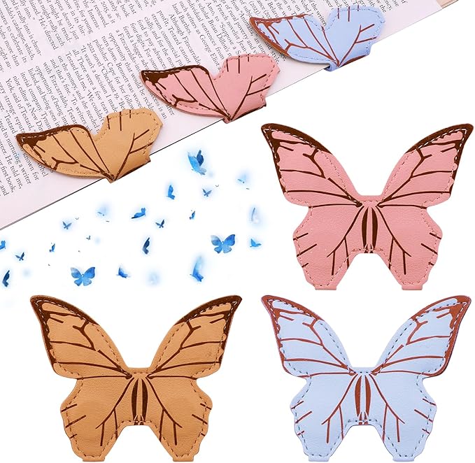 Leather Magnetic Bookmark, 3Pcs Butterfly Bookmarks, Magnet Bookmark Clips Gift for Women, Kids, Reading Lovers, Teacher, Mothers Day Gift for School Office Home Supplies (Pink+Apricot+Blue)