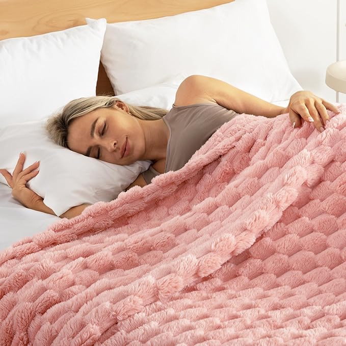 Whale Flotilla King Size Blanket for Bed with Jacquard Pattern, Fuzzy Soft Cozy Exquisite Blankets for All Season, Warm and Fluffy, 90x104 Inch, Pink