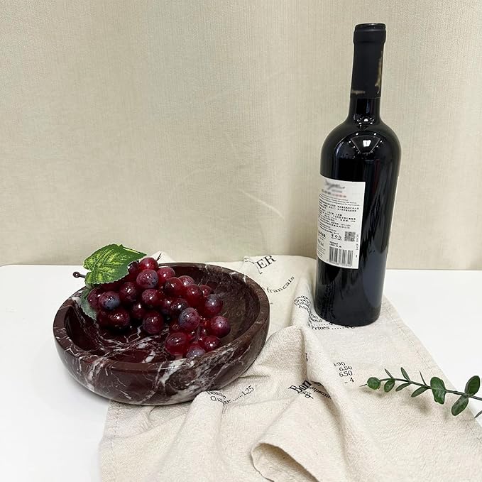Large Decorative Marble Bowl, 7.87 inches,Natural Stone Round Bowl for Home Decor, Fruit, Nuts, Jewelry tray,Coffee Tables Centerpiece, Soap Serving (Purplered-7.87inch)