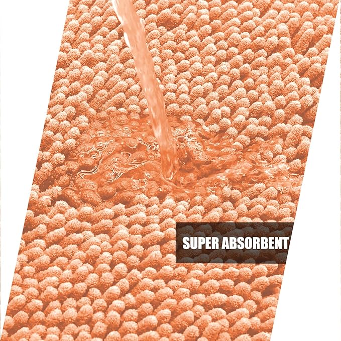 Bathroom Rugs Mat 60x24 Long Non Slip Chenille Bath Mats Bath Rugs for Bathroom Shower Light Orange