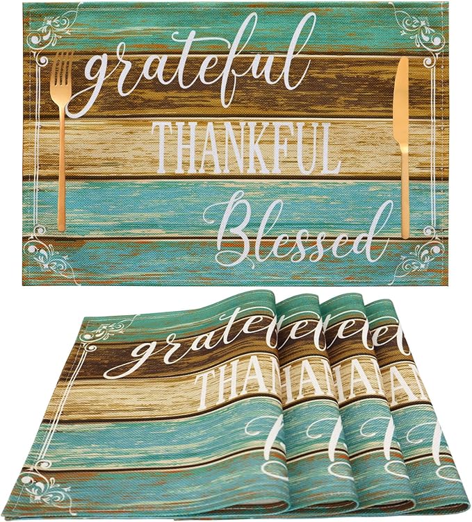 Farmhouse Table Placemats Set of 4 Place Mats Linen Wipeable Heat Resistant Placemats Washable Fabric Waterproof Rectangle Table Mat for Kitchen Dining Dinner 18 X 12 Inch, Retro
