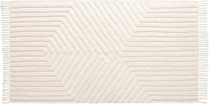 Boho Rugs for Living Room 4x6, Farmhouse Cotton Area Rug for Bedroom, Washable Tufted Indoor Floor Carpet for Kitchen Dorm Office Dining Room Office Home Decor,Light Linen