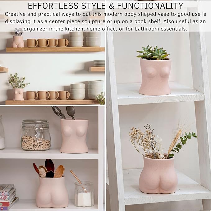 BASE ROOTS Plant Pot Ceramic Planter Vase with Drainage for Succulents, Cactus, Flowers - Ideal for Boho Indoor & Outdoor Garden, Aesthetic Living Room, Bedroom, Desk Organizer Decor & Gift Idea