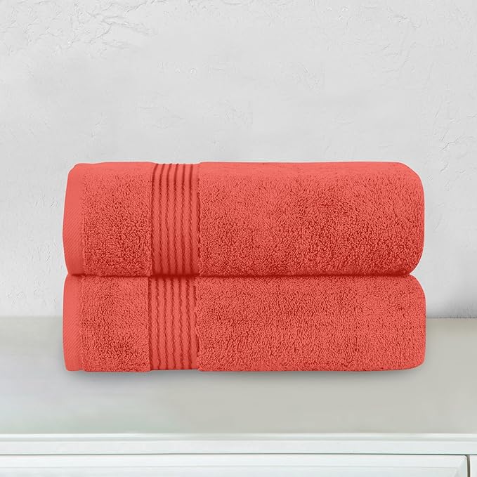Elegant Comfort Premium Turkish Cotton 2 Pack Bath Towel Set - 27 x 54 inch, Luxurious Hotel Spa Quality 100% Turkish Cotton 2PC Bath Towel Set - Highly Absorbent - Soft Bathroom Towels, Coral