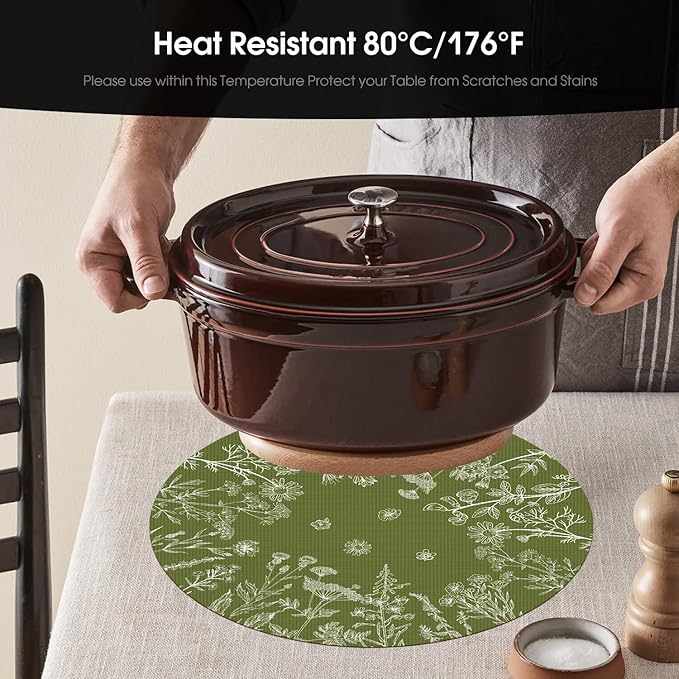 Artoid Mode Dandelion Wild Flower Round Placemats Set of 4, 15 Inch Plastic Woven Washable Non-Slip PVC Table Mats for Party Kitchen Dining Decor