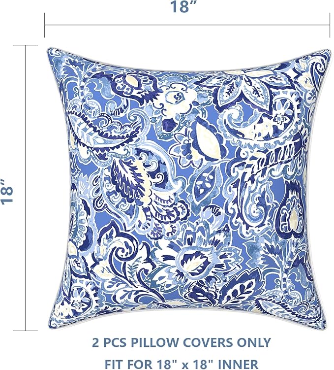 LVTXIII Outdoor Throw Pillow Covers Set of 2, Patio Waterproof Pillow Cases Fade Resistant Accent Pillow Covers for Home and Garden Furniture Decoration, 18"x18", Floral Bluish Violet