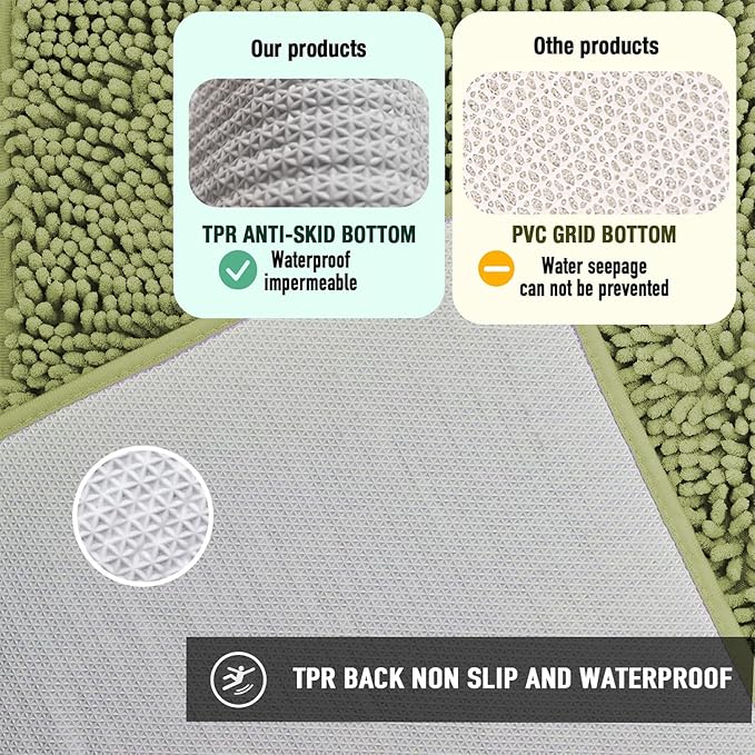 Bathroom Rugs Mat 24x17 Non Slip Chenille Bath Mats Bath Rugs for Bathroom Shower Chenille Sage Green