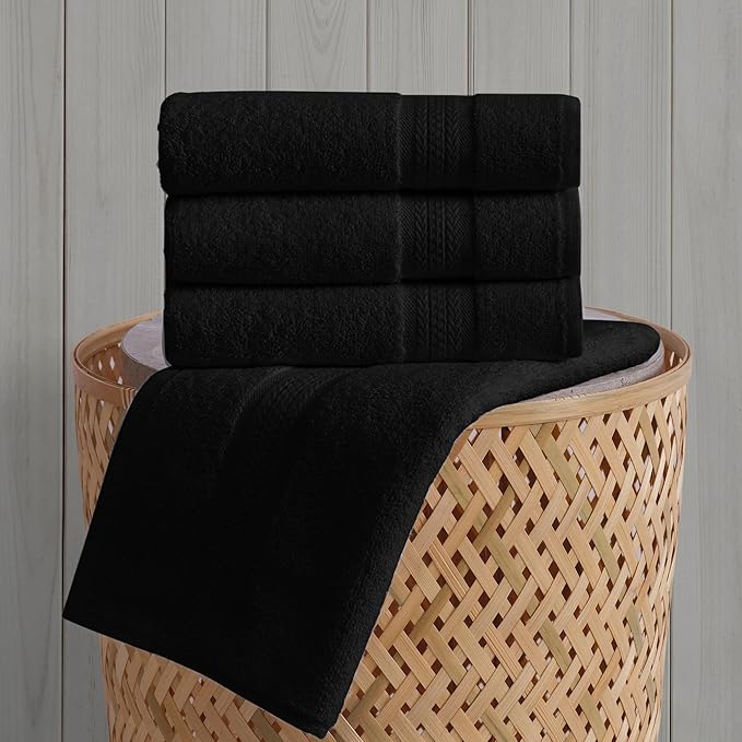 REGAL RUBY Quick-Dry 4 Pieces Black Hand Towel -Bath Linen Set - Highly Absorbent 100% Turkish Cotton -Hand Towel for Bathroom Guests Pool Gym Camp Travel College Dorm Shower