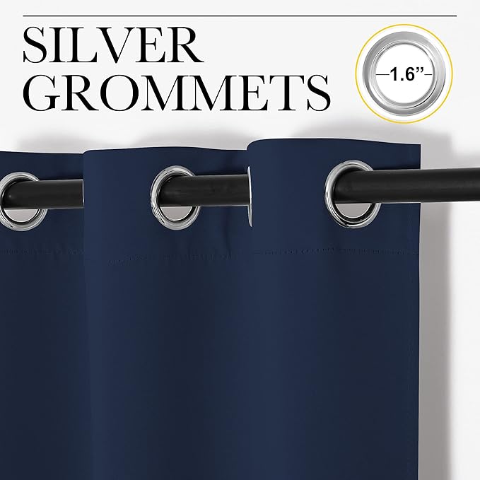 NICETOWN Bedroom Blackout Curtains Panels, 1 Pair, 52 inches by 92 Inch, Navy, Triple Weave Energy Saving Thermal Insulated Solid Grommet Blackout Draperies for Patio