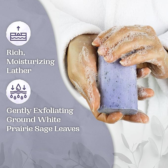 Amish Farms Sage Soap Bar with Bentonite Clay for Face & Body, Lavender Scent (1 Bar) Handmade in USA, Cold Processed Body Soap Bars for Women and Men - Gentle for Sensitive Skin, 4 Ounce Each
