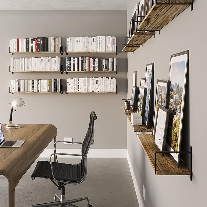 Wallniture Toledo Floating Bookshelf Set of 3, Wood Floating Shelves for Wall Storage, 36"x6" Long Wall Shelves for Living Room, Bathroom, Bedroom, Kitchen Pantry,Burnt Finish