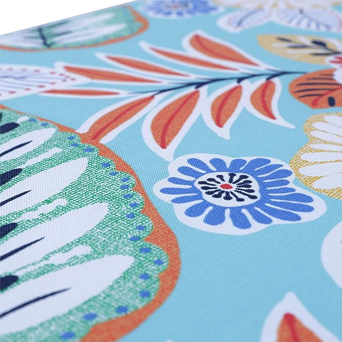 Pillow Perfect Bright Floral Indoor/Outdoor Chairpad with Ties Reversible, Tufted, Weather, and Fade Resistant, 15.5" x 16", Blue/Orange Marlow 2 Count
