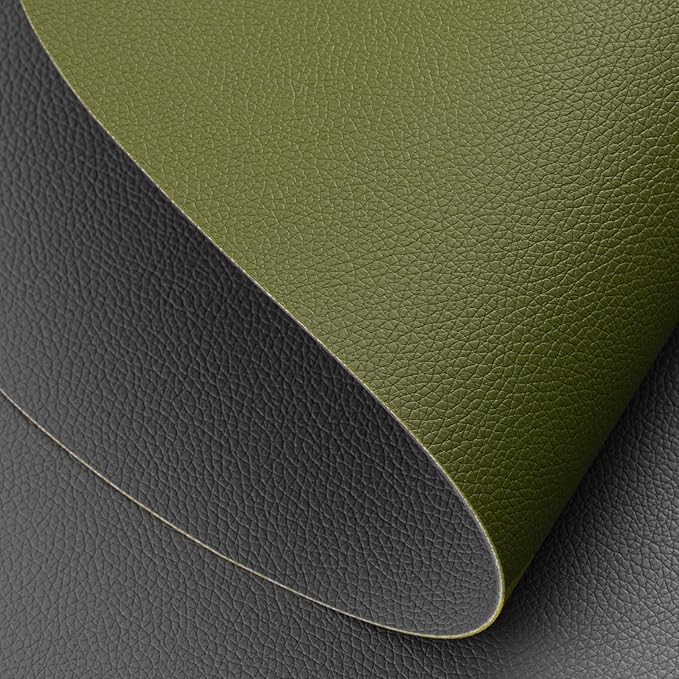 Myir JUN Placemats, Dual-Sided Placemats Waterproof Faux Leather Placemats Set of 6 Place Mats and Coasters Non-Slip Washable Table Mats for Dining Table (Gray Green, Set of 6)