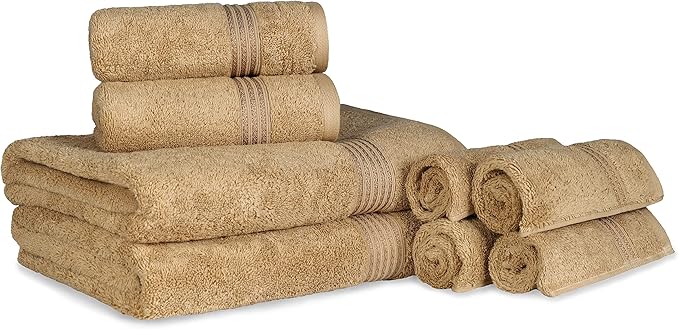 Superior Egyptian Cotton 8-Piece Towel Set, Assorted Towels for Home Bathroom, Guest Bath Decor Essentials, Includes 2 Bath, 4 Hand, 2 Face Towels/Washcloths, Quick Dry, Absorbent, Toast