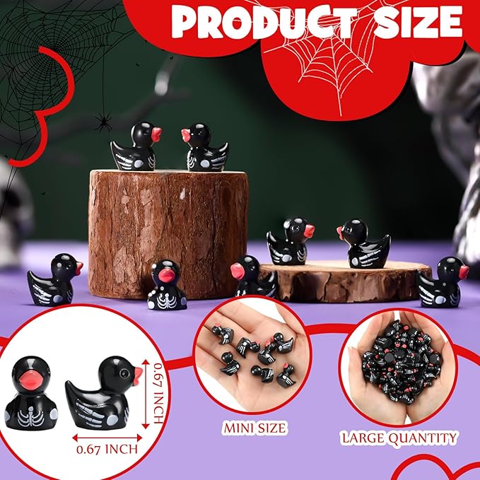 50 Pcs Mini Resin Ducks Halloween Tiny Duck Figurines Bulk Miniature Duckies for Garden Micro Landscape Halloween Party Decoration DIY Craft Accessories(Skeleton)