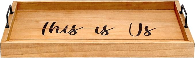 Elegant Designs HG2000-NTU Decorative Wood Serving Tray w/Handles, 15.50" x 12", This is Us, Natural Wood