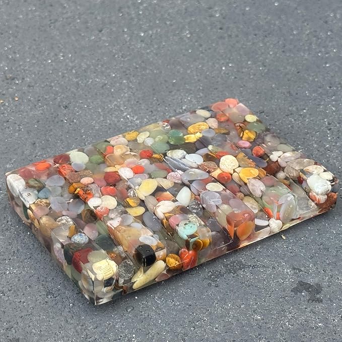 Handmade River Rock Rectangle Bar Soap Holder Stone Pebbles Soap Dish for Shower and Bathroom Decor, Natural Soap Tray to Keep The Soap Dry Resin Kitchen Decoration (Various Agate Drainage)