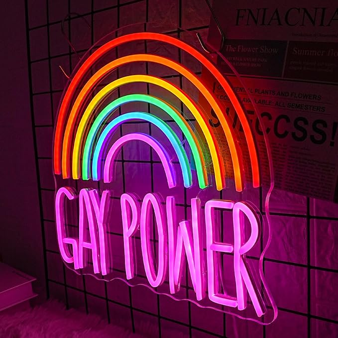 GAY POWER Neon Sign Rainbow Neon Light for Wall Decor Dimmable Pink Letter Neon Light Sign for Gay Bar PrideClassroom Decor Bedroom Living Room Club Nursery Christmas Gift