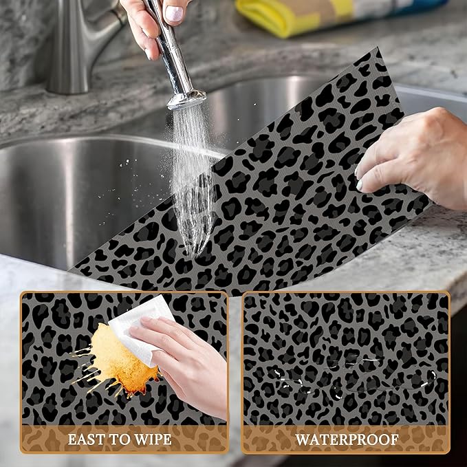 Gray and Black Leopard Placemats Set of 6 Washable Table Mats for Kitchen Dining Table,Heat-Resistant Place Mats for Indoor Outdoor Party Holiday Decoration