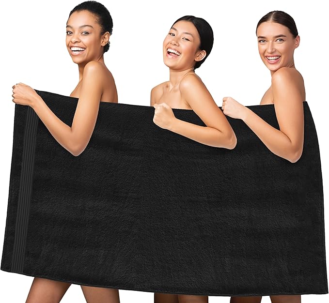 Elegant Comfort Premium Turkish Cotton 1 Piece Jumbo Bath Towel - 35 x 70 inch, Luxurious Hotel Spa Quality 100% Turkish Cotton Large Bath Towel - Highly Absorbent - Soft Bathroom Towel, Black
