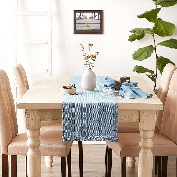 DII Variegated Tabletop Collection, Table Runner, 13x72, Light Blue