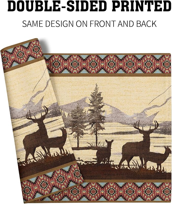 Vintage Bear Moose Placemats Set of 4 Rustic Farmhouse Wild Animal Heat Resistant Table Mat 12x18 Inch Country Cabin Forest Kitchen Mats for Party Dining Table
