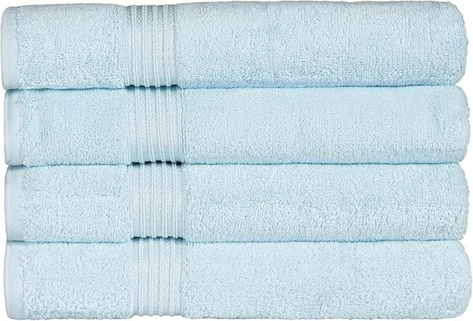 Superior Egyptian Cotton 4-Piece Bath Towel Set for Shower, Bath, Spa, Resort, Hotel, Soft Body Towels, Airbnb Essentials, Apartment, Dorm, Quick Dry, Absorbent, Bathroom Basics, Light Blue