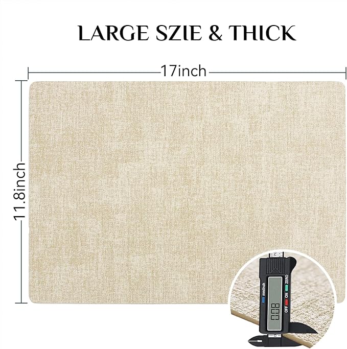 Softalker Faux Leather Placemats Set of 4-Vinyl Heat Resistant Place Mats, 100% Waterproof Oilproof Wipe Clean Table Mats for Indoor & Outdoor Use, 17’’×12’’, Beige