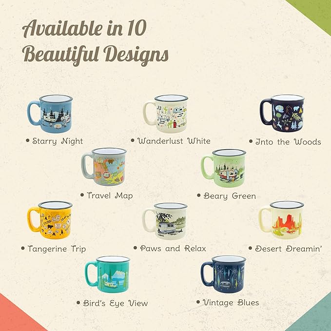 Ceramic Coffee Mug - 15 oz Retro Inspired Camping Mug - for Hot & Cold Drinks - Works as a Tea, Soup, & Coffee Mug - Stylish, Versatile, & Microwaveable Camping Coffee Mugs by Camp Casual