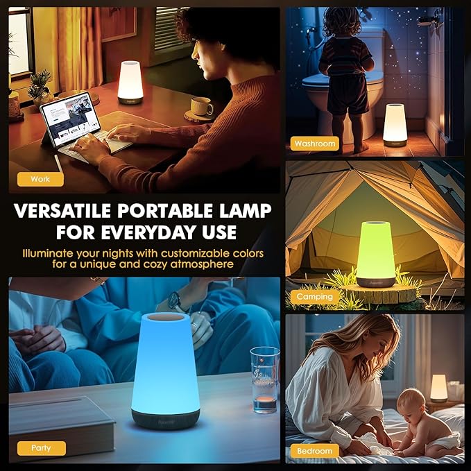 Night Light, Dimmable Touch Lamp for Bedroom, 13 RGB Colors & 5 Brightness, Portable Rechargeable Bedside Table Lamp for Baby Nursery, Night Lights for Bedroom Living Room Bathroom Hallways