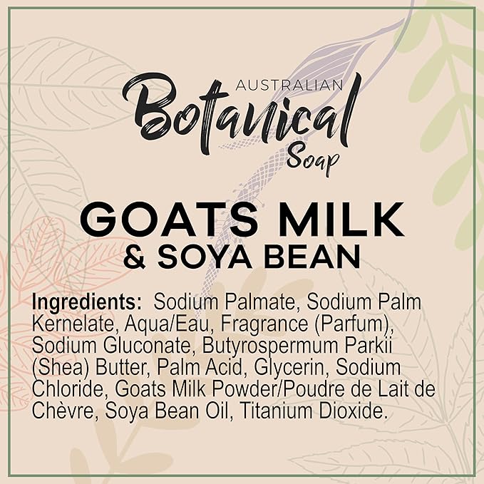 Australian Botanical Soap 7 OZ, Pack of 8, Goat Milk Soap Bars with Soya Bean Oil, Enriched with Organic Shea Butter, Suitable for All Skin Types, Packaging May Vary