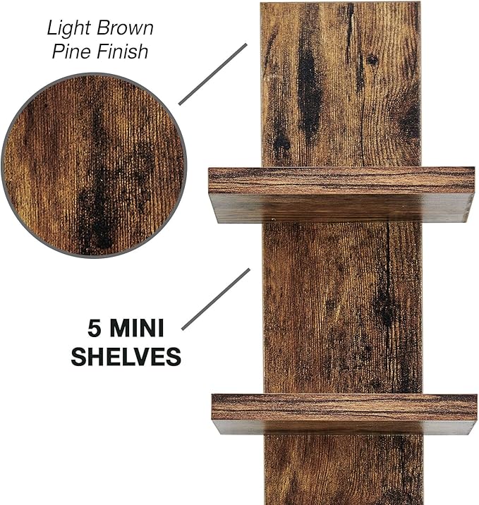 Danya B 5 Tier Wall Shelf Unit Narrow - Vertical Column Ladder Shelf, Floating Storage, Home Decor Organizer, Tall Tower Design, Utility Shelving, Bedroom, Living Room (Pine)
