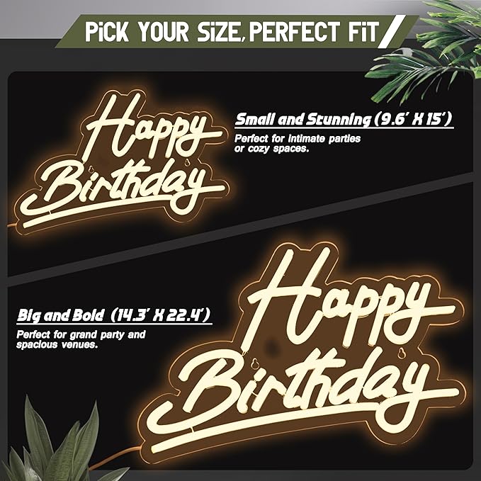 Large "Happy Birthday" Neon Sign, USB & Battery Powered (22.4"x14.3"), Adjustable Brightness, Warm LED Wall Decor for Parties & Celebrations