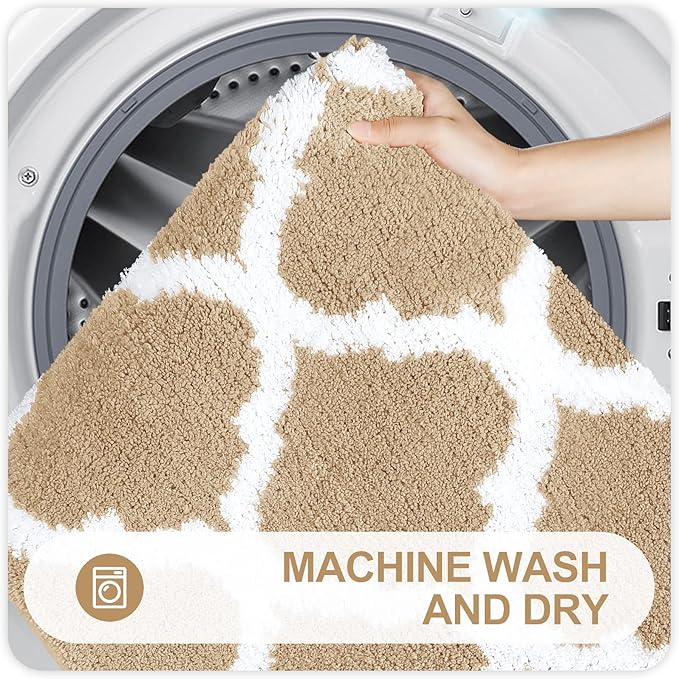 OLANLY Bathroom Rugs 47x17, Soft and Absorbent Microfiber Bath Rugs, Non-Slip Shaggy Shower Carpet, Machine Wash Dry, Bath Mats for Bathroom Floor, Tub and Shower, Beige