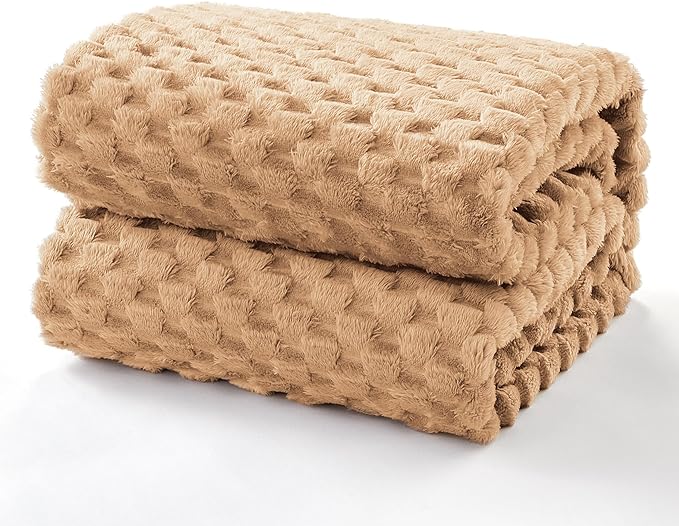 EXQ Home King Size Blanket for Bed or Couch - 3D Imitation Turtle Shell Jacquard Decorative Fleece Blankets - Cozy Soft Lightweight Fuzzy Flannel Blanket Suitable for All Seasons(90"×108",Camel)