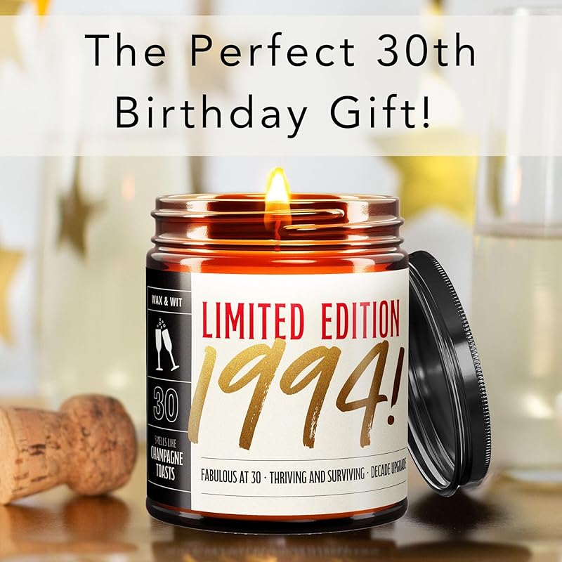 Wax & Wit 30th Birthday Gifts for Women, Birthday Candles - Scented with Champagne Bubbles - 30 Year Old Gift Ideas – 9oz, Soy Wax, 50 Hour Burn, Premium Candle