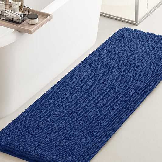 ACCUMTEK Striped Denim Blue Bathroom Rug Mat 70"x24" Ultra Soft, Non Slip Chenille Bath Rugs, Absorbent Plush Shaggy Bath Mats for Bathroom, Bedroom, Kitchen, Shower, Tub