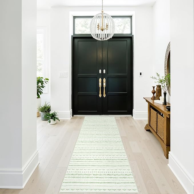 Sage Green 2'6''x8' Runner Rug for Entryway Indoor, Boho Kitchen Runner Rug Non Slip Washable Runner Rugs with Rubber Backing Soft Carpet Runner for Kitchen Laundry Bedroom