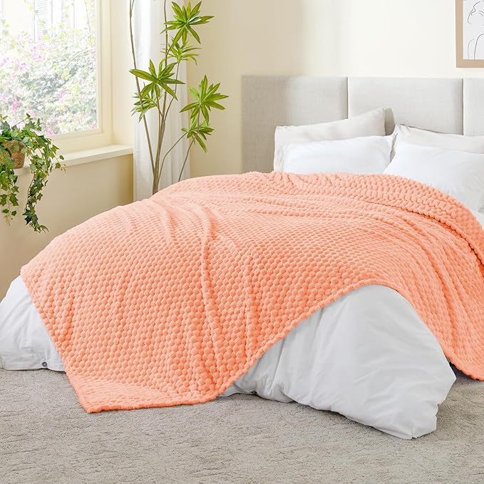 BEDELITE Fleece Throw Blanket for Couch & Bed - 3D Jacquard Decorative Peach Pink Blanket, Super Soft and Cozy Warm Fuzzy Blanket All Seasons Suitable, 108x90Inches